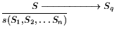 $\displaystyle \frac{S}{s (S_1,S_2,\dots S_n)} \hspace{-.40in}
\genfrac{}{}{0pt}{}{\xrightarrow{\hspace{.75in}} S_q}{\;}
$